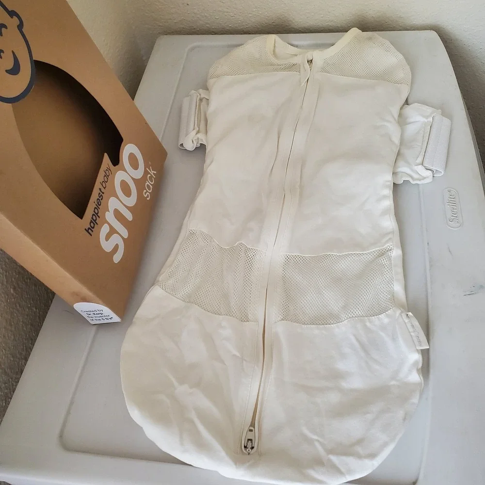 Happiest Baby SNOO Sack Organic Cotton Swaddle Ivory White Size Medium M 12-18lb